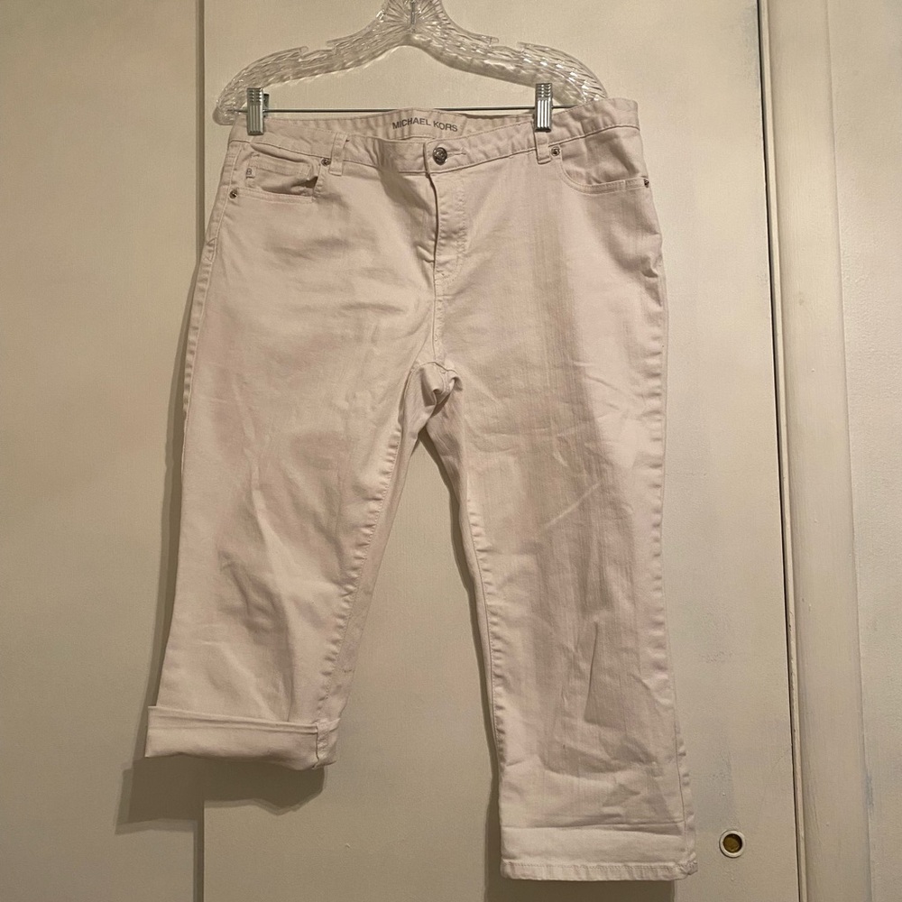 Michael Kors Women’s (12) Off White Denim Classic Comfy with Roll Up Cuff Capri